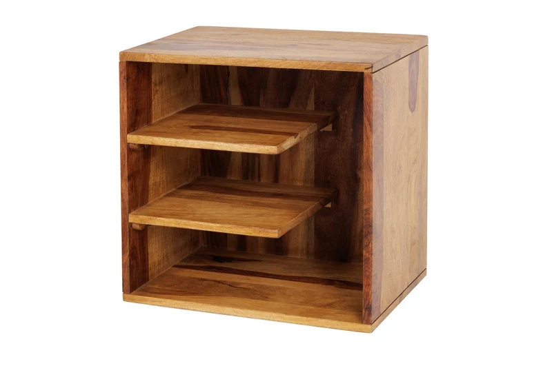 Table d'appoint en bois massif CUBUS 45 cm marron finition pierre de Sheesham étagère table de chevet