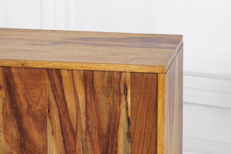 Table d'appoint en bois massif CUBUS 45 cm marron finition pierre de Sheesham étagère table de chevet