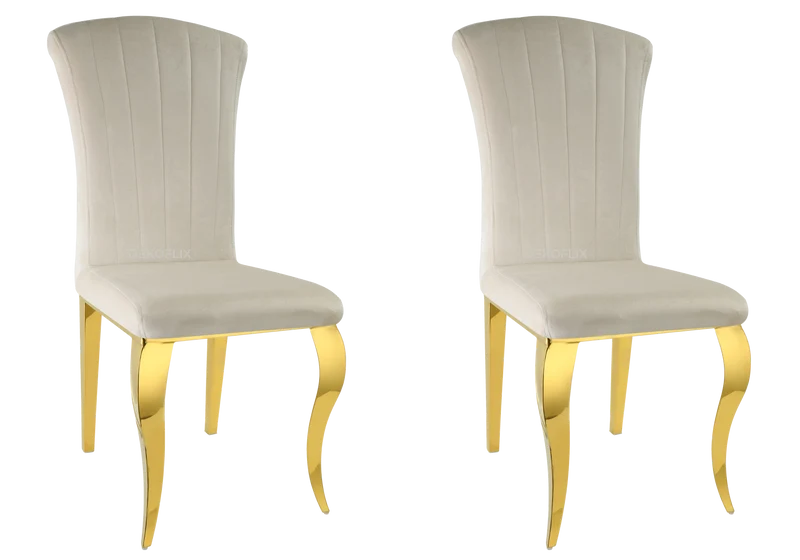 Chaises en velours beige et pieds or - Nova x6
