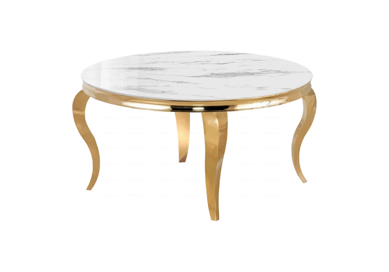 Table basse ronde marbre blanc et pieds or - Neo