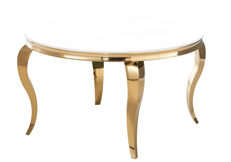Table à manger ronde verre blanc pieds or - Neo
