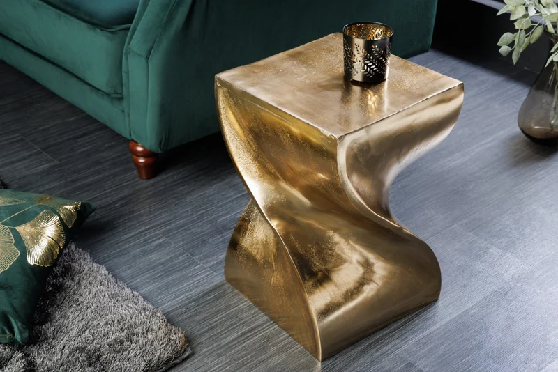 Table d'appoint sculpturale TWIST 45cm en aluminium doré tabouret fait main table de chevet