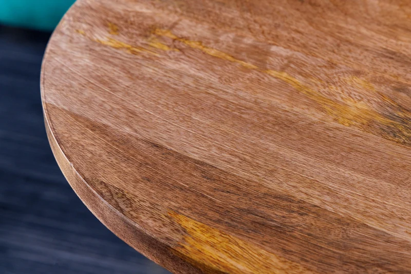 Table d'appoint design CHAINS 55cm en bois de manguier doré, cadre en chaîne ronde en métal fait main, massif