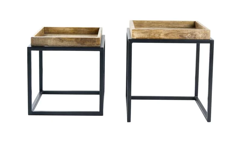 Lot de 2 tables d'appoint SERVITEUR 50cm bois de manguier naturel structure métal noir tables basses solides