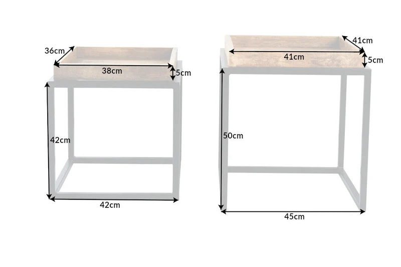 Lot de 2 tables d'appoint SERVITEUR 50cm bois de manguier naturel structure métal noir tables basses solides