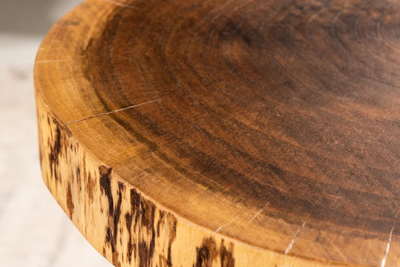 Table d'appoint industrielle GOA 40cm en bois massif d'acacia naturel, pieds ronds en épingle à cheveux