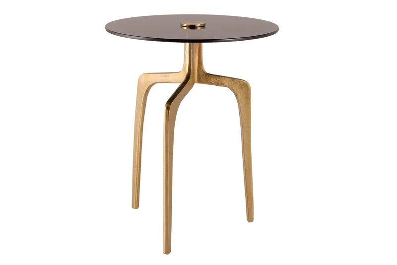 Table d'appoint ronde ABSTRACT 60cm laiton pieds métal doré verre noir fait main