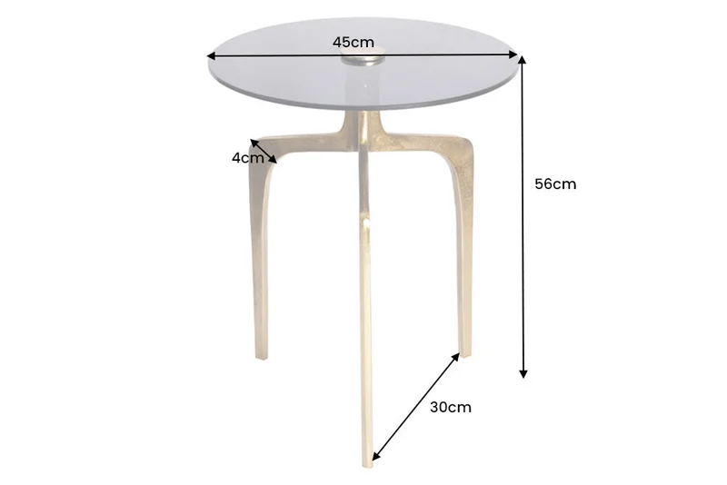 Table d'appoint ronde ABSTRACT 60cm laiton pieds métal doré verre noir fait main