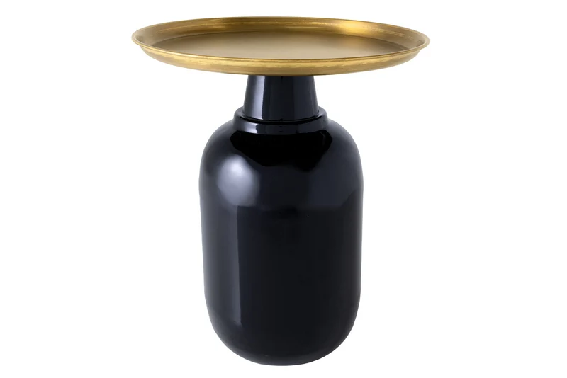 Table d'appoint ronde ELEGANCIA 50cm métal doré antique noir fer fait main