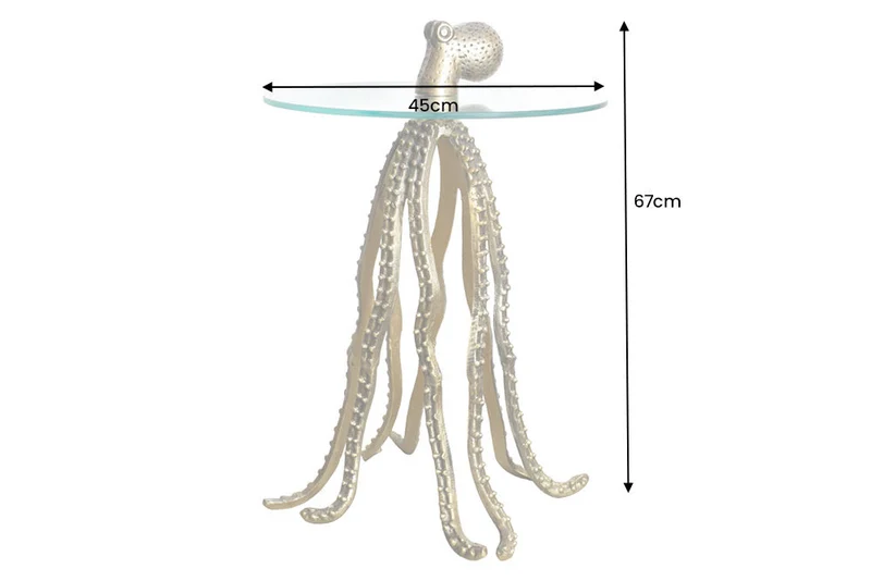 Table d'appoint ronde WILDLIFE OCTOPUS 70cm laiton métal doré sculpture verre fait main