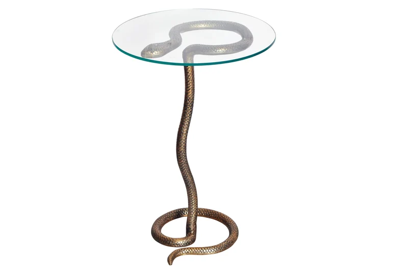 Table d'appoint ronde WILDLIFE SNAKE 65cm cuivre métal antique verre fait main