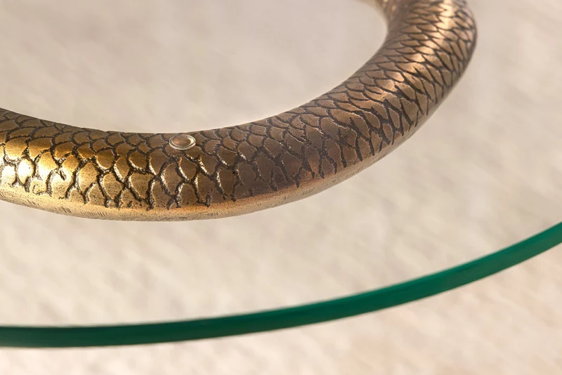 Table d'appoint ronde WILDLIFE SNAKE 65cm cuivre métal antique verre fait main