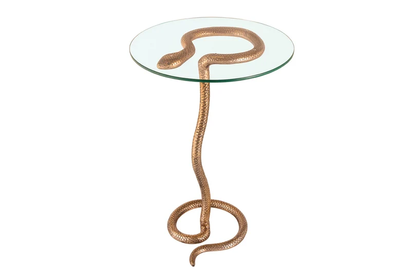 Table d'appoint ronde WILDLIFE SNAKE 65cm cuivre métal antique verre fait main