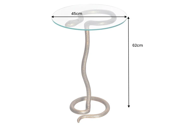 Table d'appoint ronde WILDLIFE SNAKE 65cm cuivre métal antique verre fait main
