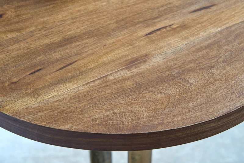 Table d'appoint ronde ELEGANCE 60cm laiton bois de manguier métal aluminium massif fait main