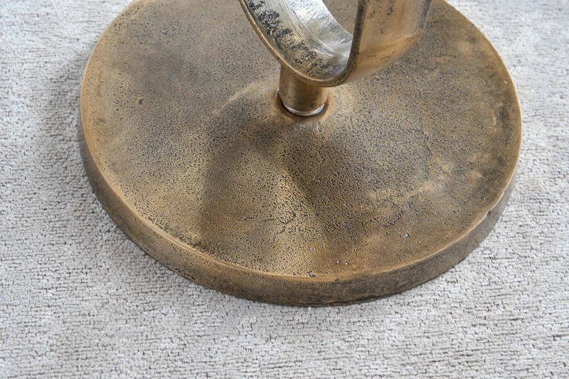 Table d'appoint ronde ELEGANCE 60cm laiton bois de manguier métal aluminium massif fait main