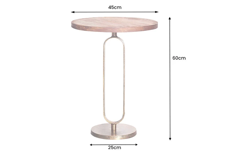 Table d'appoint ronde ELEGANCE 60cm laiton bois de manguier métal aluminium massif fait main