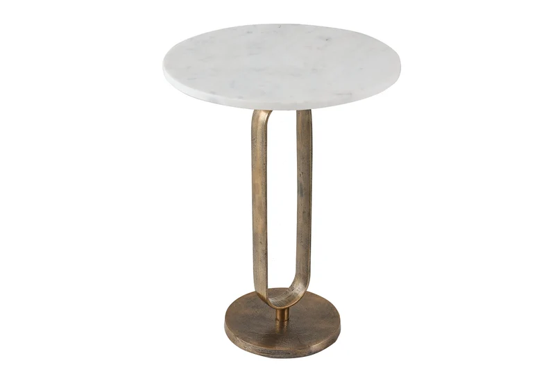Table d'appoint ronde ELEGANCE 60cm or blanc marbre antique métal aluminium fait main