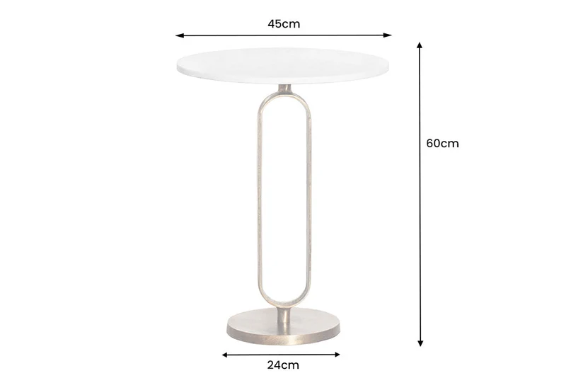 Table d'appoint ronde ELEGANCE 60cm or blanc marbre antique métal aluminium fait main