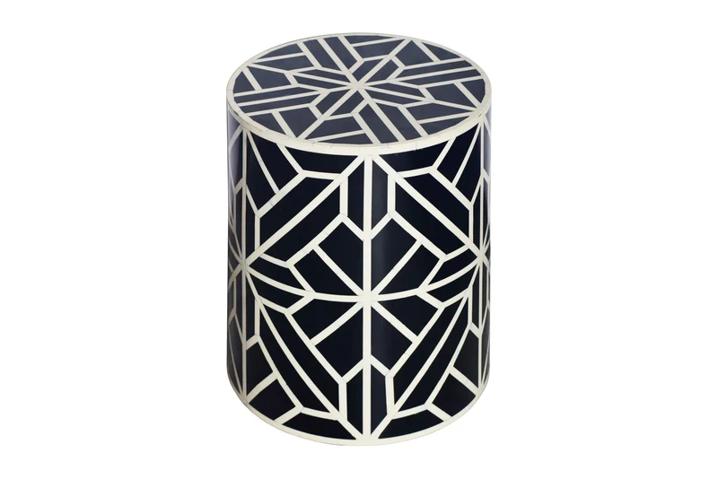 Table d'appoint ronde en marqueterie d'os HARMONY NATURE 45 cm, noire et blanche, fabriquée à la main