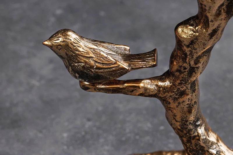 Table d'appoint intérieure et extérieure BIRDS 65 cm en laiton antique, design feuille, sculpture d'oiseau résistante aux intempéries