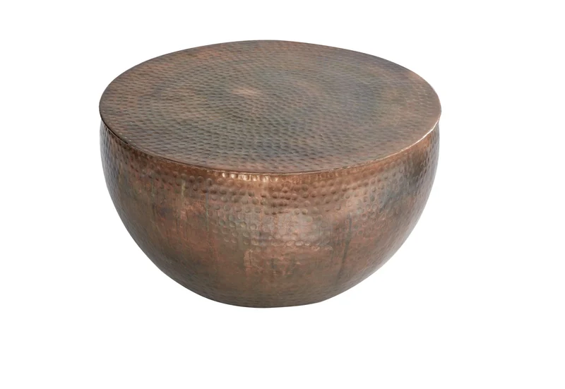 Table basse ronde ORIENT II 60cm en métal flammé cuivré martelé design fait main