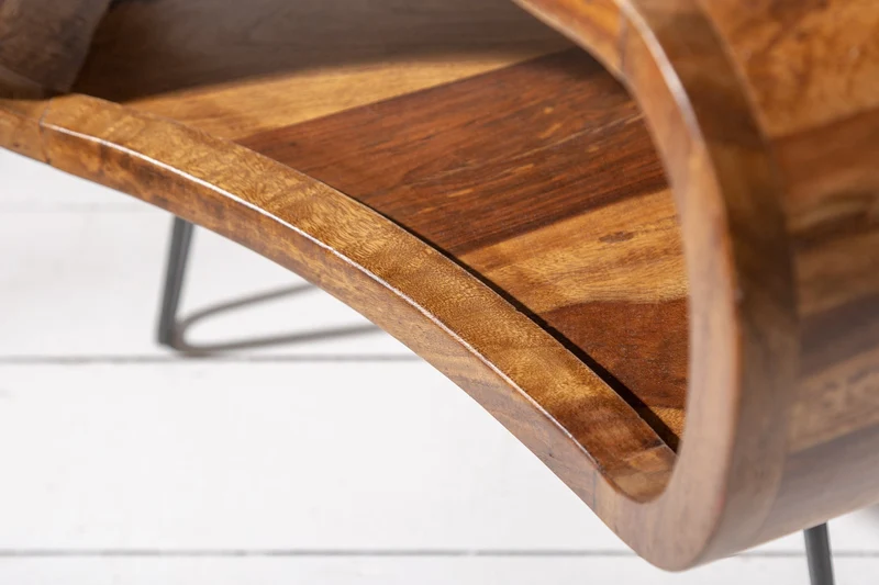 Table basse rétro ORGANIC LIVING 70cm bois massif sheesham marron finition pierre espace de rangement