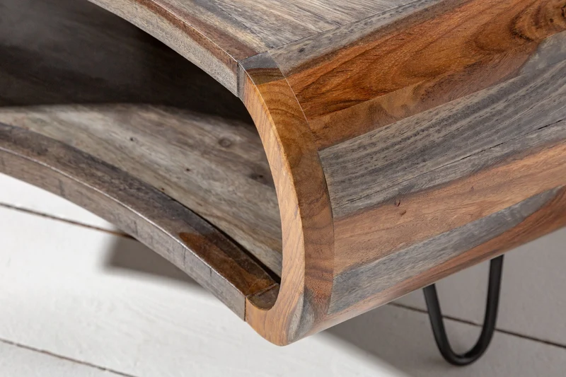 Table basse rétro ORGANIC LIVING 80cm finition fumée grise pieds épingles en bois massif de palissandre de Sheesham