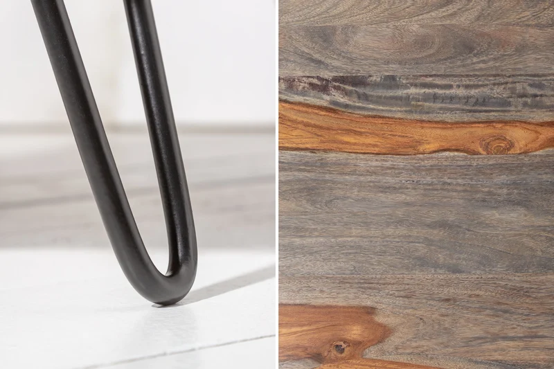 Table basse rétro ORGANIC LIVING 80cm finition fumée grise pieds épingles en bois massif de palissandre de Sheesham