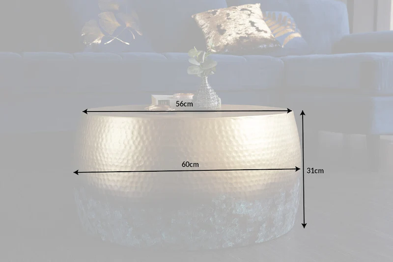 Table basse ronde ORIENT III 60cm en métal doré patiné coup de marteau design fait main