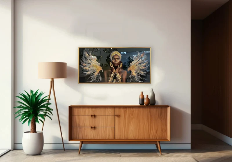Tableau femme africaine ailes d’ange dorés - Zaya