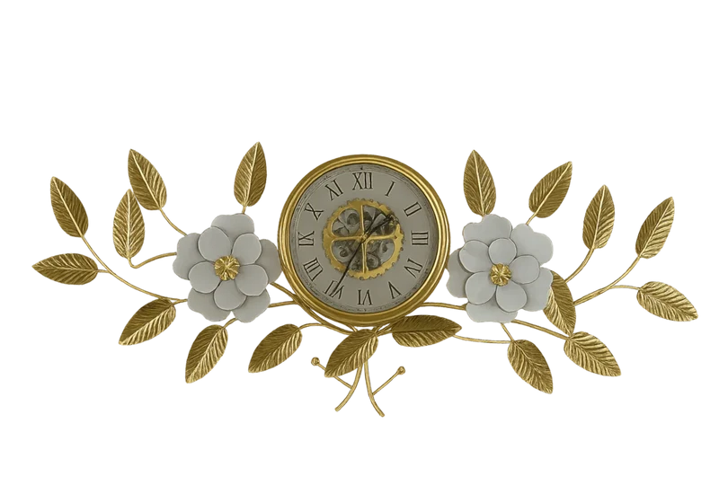 Horloge murale fleur dorée blanche - Gearly