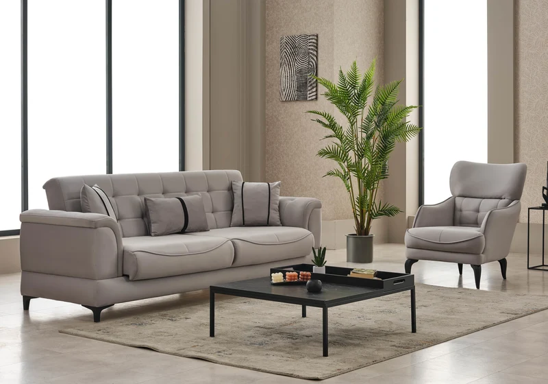 Canapé convertible capitonné velours gris perle – DELTA
