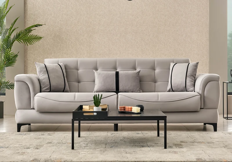 Canapé convertible capitonné velours gris perle – DELTA