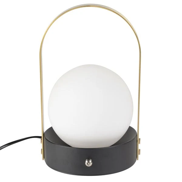 Lampe à poser blanche en verre, cuivre et fer