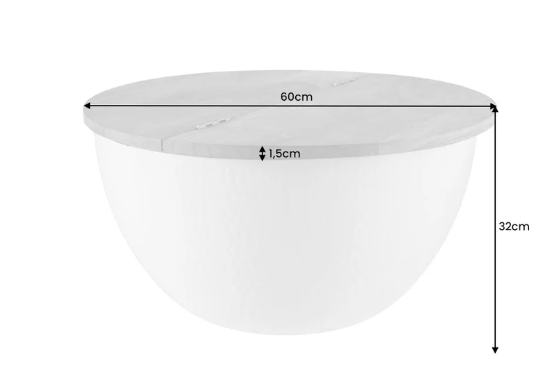 Table basse ronde ORIENT STORAGE 60cm en bois d'acacia blanc avec espace de rangement martelé fait main