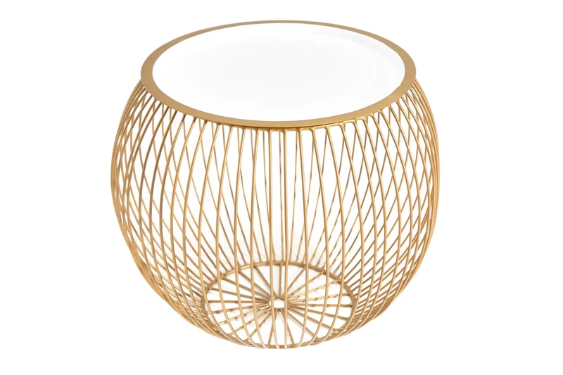 Table basse ronde STORAGE 40cm plateau métal blanc doré table d’appoint avec espace de rangement fait main