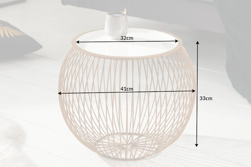 Table basse ronde STORAGE 40cm plateau métal blanc doré table d’appoint avec espace de rangement fait main