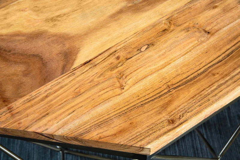 Table basse design DIAMOND 70 cm en bois de manguier naturel, structure en fer et laiton massif