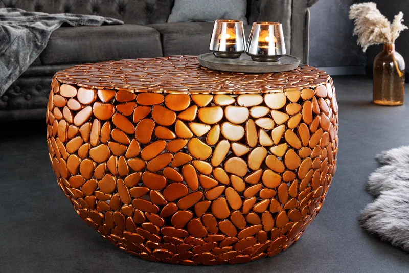 Table basse ronde STONE MOSAIC 75cm mosaïque métal cuivre fait main