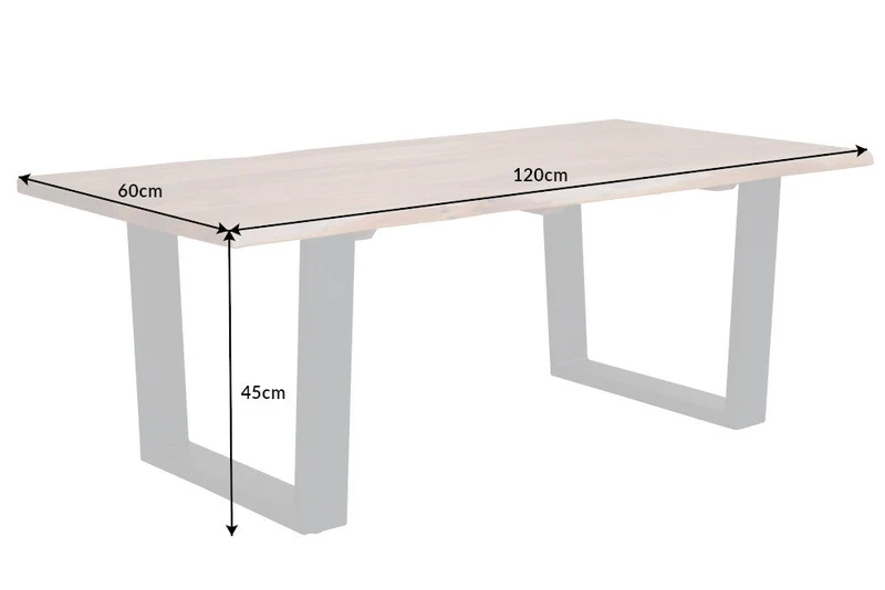 Table basse en bois massif MAMMUT 120 cm acacia naturel structure en V noir plateau 2,5 cm