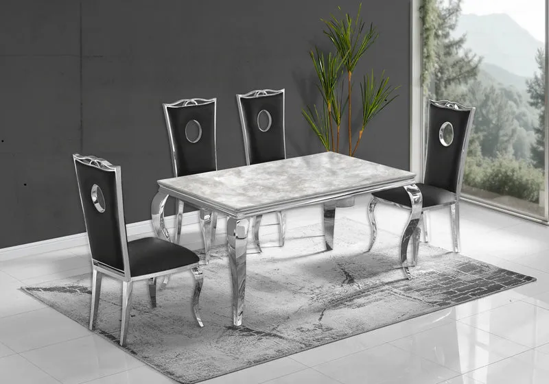 Chaise médaillon baroque argentée et similicuir noir - Pia x4
