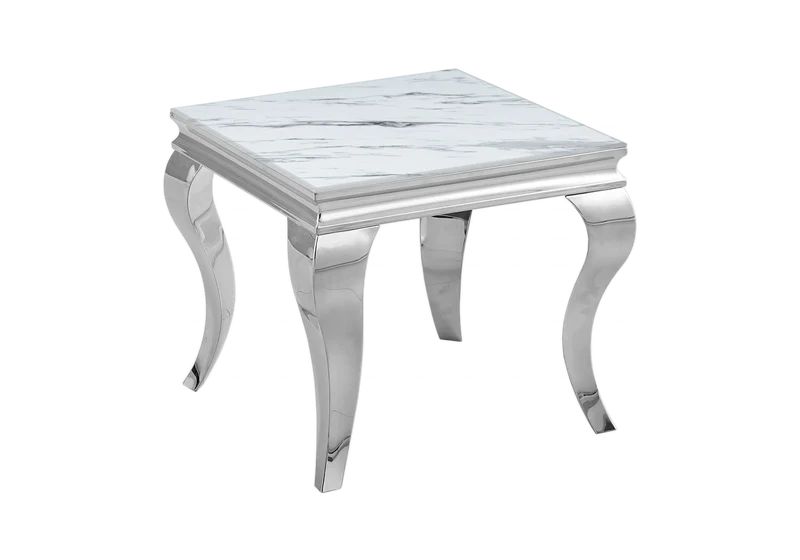 Bout de canapé design marbre blanc argent - Neo