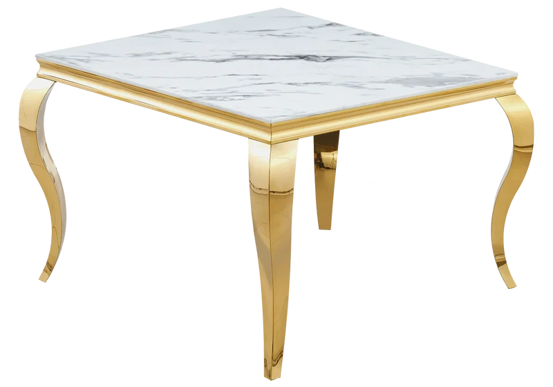 Table à manger carrée marbre blanc doré - Neo
