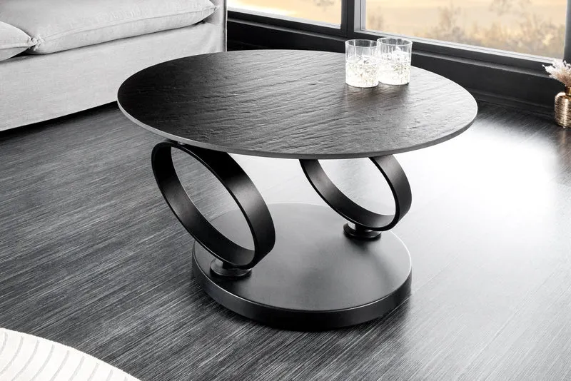 Table basse design DANCING RINGS noir gris ronde tournante en céramique métal