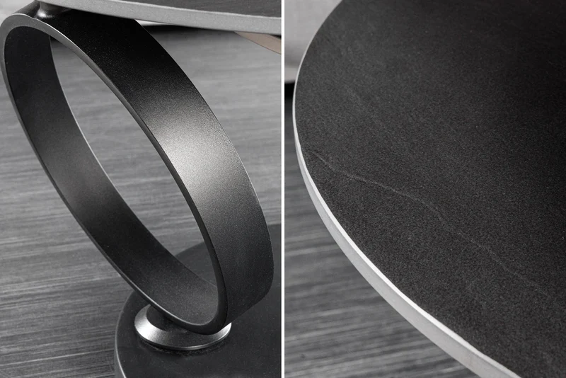 Table basse design DANCING RINGS noir gris ronde tournante en céramique métal