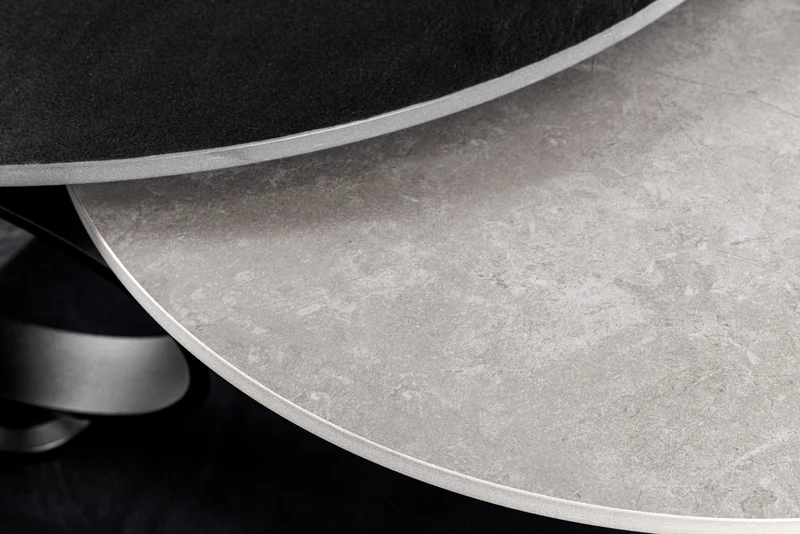 Table basse design DANCING RINGS noir gris ronde tournante en céramique métal