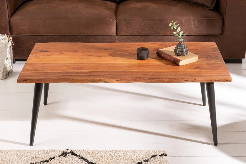 Table basse massive ORGANIC LIVING 110cm en bois d'acacia naturel avec bordure en arbre