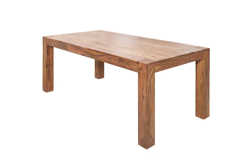 Table à manger rectangulaire en bois massif MAKASSAR 160 cm, finition pierre de Sheesham marron laquée