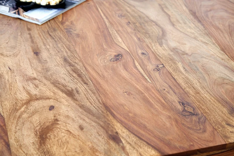 Table à manger rectangulaire en bois massif MAKASSAR 160 cm, finition pierre de Sheesham marron laquée